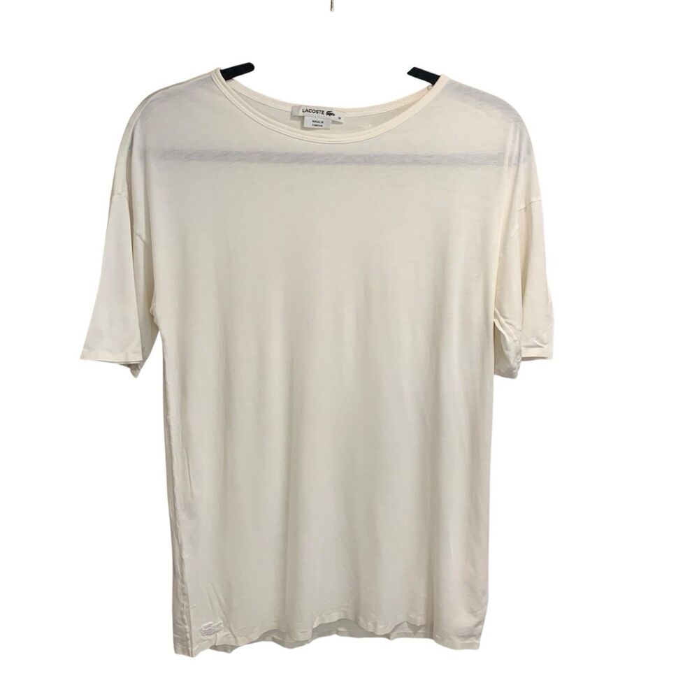 Lacoste White Cotton Blend Basic Essential T-Shirt Sz38 M Minimalist Neutral